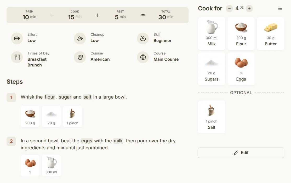 Step ingredient hints