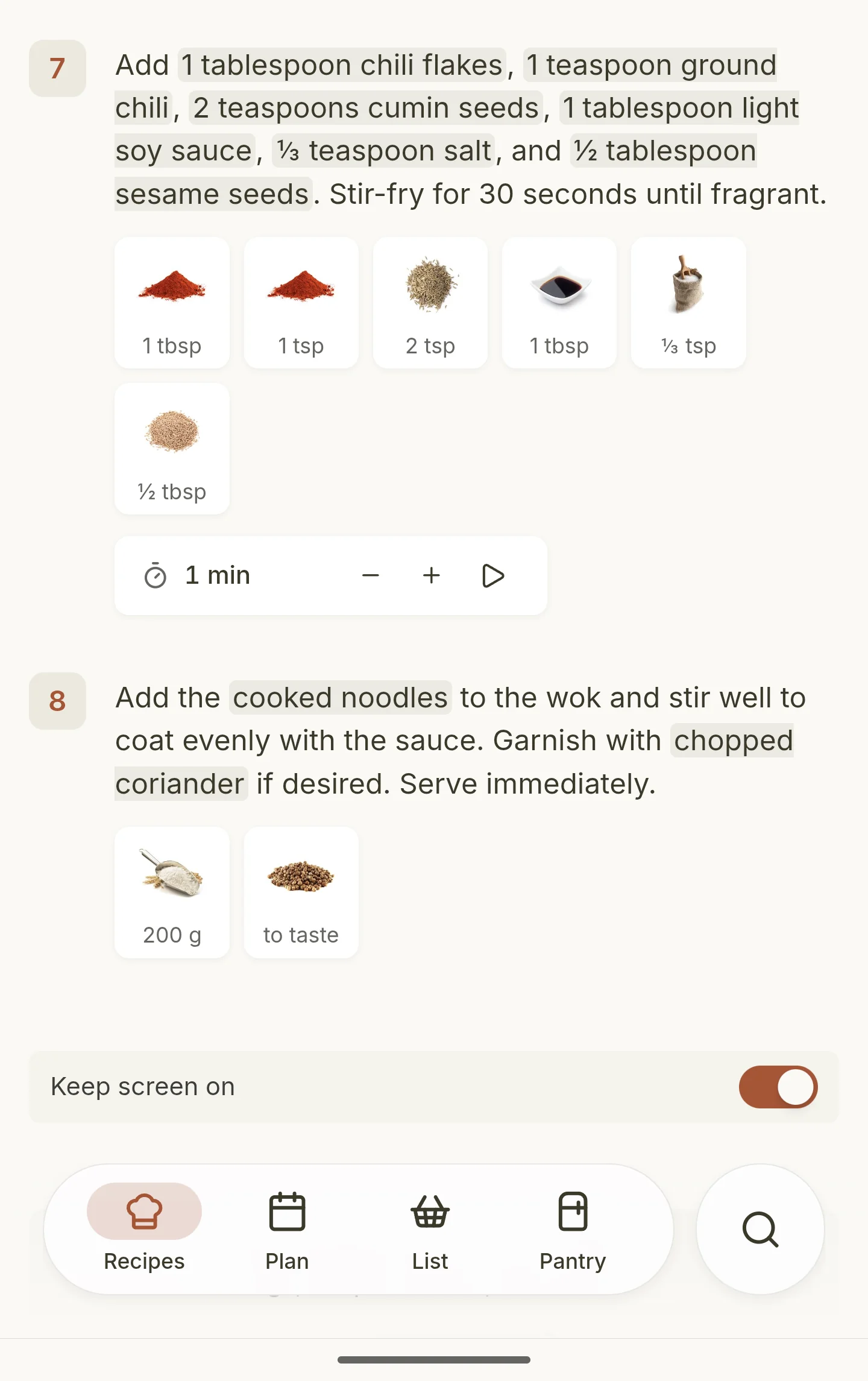 Screen on toggle